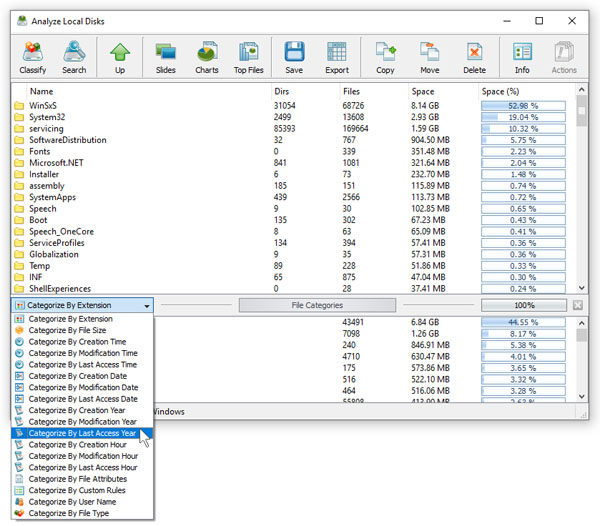 Disk Space Analysis Results Categories
