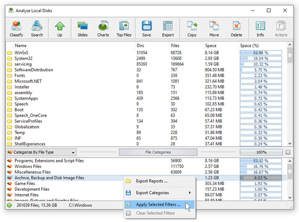 Disk Space Analysis Results File Filter
