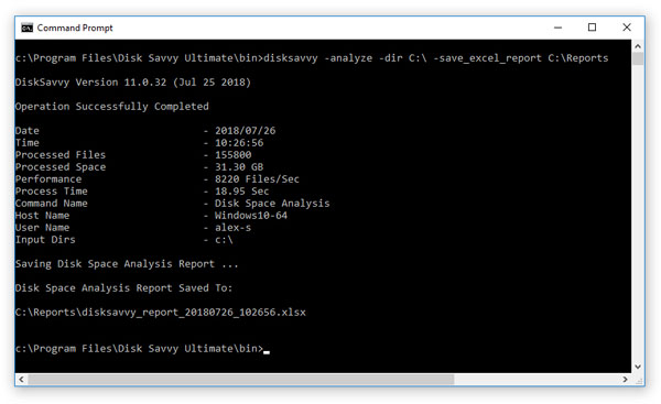 Disk Space Analysis Command Line Utility