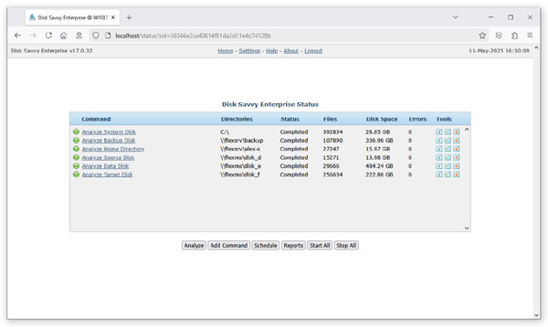 Disk Savvy Enterprise Web-Based Interface