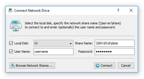 Disk Space Analysis Server Connect Network Drive