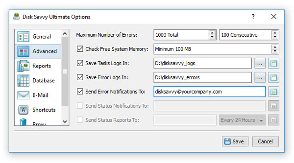 DiskSavvy Server Advanced Configuration Options