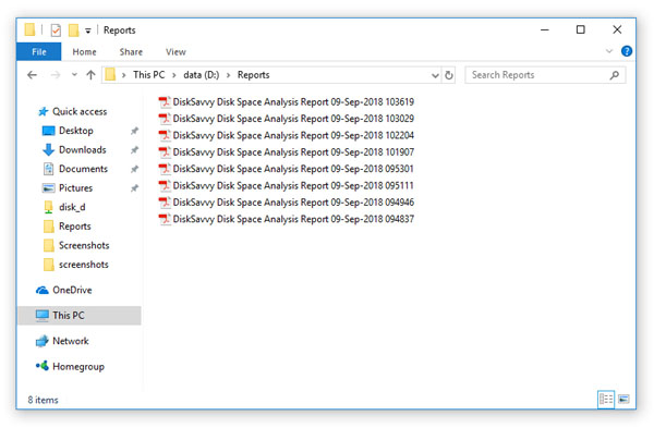 Disk Space Analysis Reports Directory