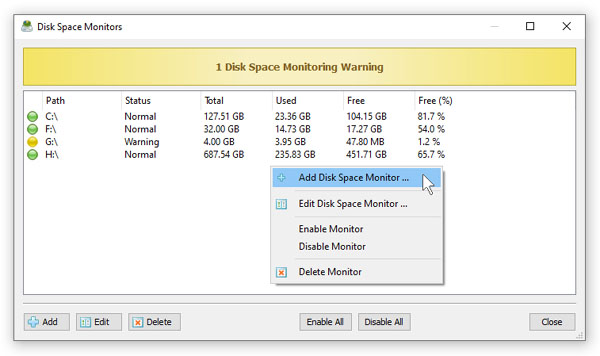 DiskSavvy Server Add Disk Space Monitor